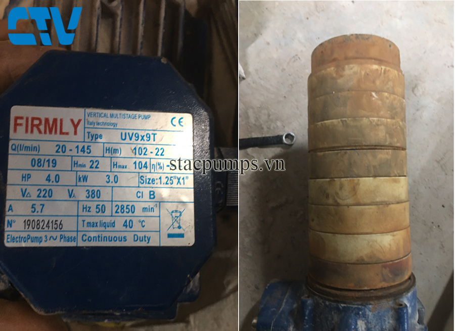 Sửa máy bơm trục đứng Firmly bị hỏng buồng bơm